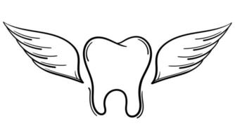 hand drawn illustration of teeth and wings vector