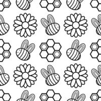 seamless pattern of bees, honeycomb and flowers vector