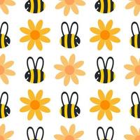 bee and flower seamless pattern vector