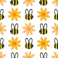 bee and flower seamless pattern vector