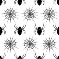 Black spider and cobweb seamless pattern. Repeated flat vector icon for Halloween.
