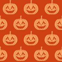 Halloween Pumpkin seamless pattern. Vector endless print with pumpkin lanterns on orange background