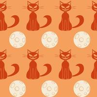 Cat and full Moon seamless pattern. Vector Halloween elements in endless background in flat style