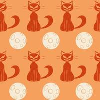 Cat and full Moon seamless pattern. Vector Halloween elements in endless background in flat style