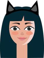 una chica con una diadema de gato, vector o ilustración de color.