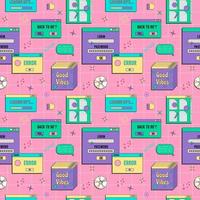 Vaporwave UI and UX elements seamless pattern. PC retro game frame. Nostalgic style 70s, 80s, 90s. vector