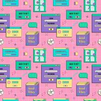 Vaporwave UI and UX elements seamless pattern. PC retro game frame. Nostalgic style 70s, 80s, 90s. vector