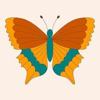Retro 60s 70s hippie groovy butterfly for cards, stickers or poster design. Flat vector illustration