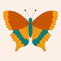 Retro 60s 70s hippie groovy butterfly for cards, stickers or poster design. Flat vector illustration