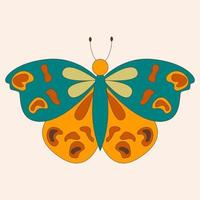 Retro 60s 70s hippie groovy butterfly for cards, stickers or poster design. Flat vector illustration