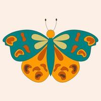 Retro 60s 70s hippie groovy butterfly for cards, stickers or poster design. Flat vector illustration