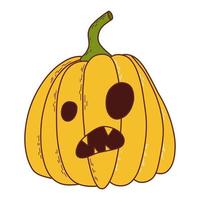 Cute pumpkin with funny face. Halloween element. Vector illustration in hand drawn style