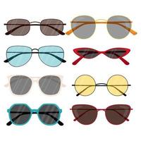 Colorful fashionable sunglasses with sun lens. Collection of women's sunglasses vector