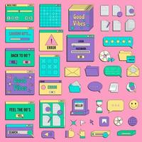 Set of vaporwave UI and UX elements. PC retro game frame. Nostalgic style 70s, 80s, 90s. vector