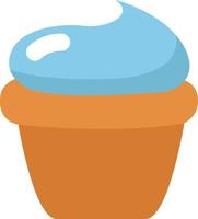 Cupcake with blue cream on top, illustration, vector on a white background