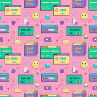 Vaporwave UI and UX elements seamless pattern. PC retro game frame. Nostalgic style 70s, 80s, 90s. vector