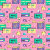 Vaporwave UI and UX elements seamless pattern. PC retro game frame. Nostalgic style 70s, 80s, 90s. vector