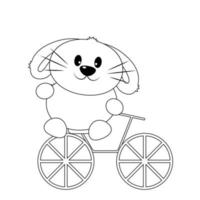 Cute Rabbit on a bicycle. Draw illustration in black and white vector