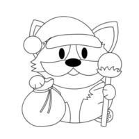 Cute dog Corgi Santa Claus. Draw illustration in black and white vector