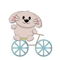 Cute Rabbit on a bicycle. Draw illustration in color vector