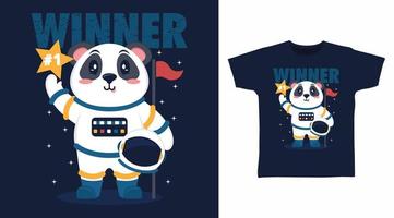 diseño de arte de camiseta de dibujos animados de panda de astronauta vector