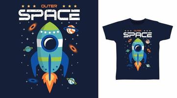 diseño de arte de camiseta de dibujos animados de espacio de cohete vector