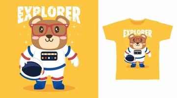 diseño de arte de camiseta de dibujos animados de oso astronauta vector