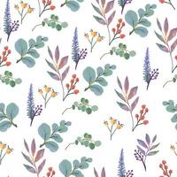 Autumn seamless pattern with rosehip berries, plants, leaves, acorns vector