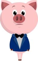 Pig in blue suit , illustration, vector on white background