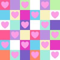 Pink heart on colorful geometric square background vector seamless pattern, element for decorate valentine card, flannel tartan plain fabric textile printing, wallpaper and paper wrapping