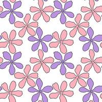Vector seamless pattern with pink and violet petal spring flower blossom, illustration abstract flora drawing on white background for fashion fabric textiles printing, wallpaper and paper wrapping
