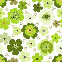 Green daisy petal spring flower blossom vector seamless pattern, abstract flora illustration drawing on white background for fashion fabric textiles printing, wallpaper and paper wrapping