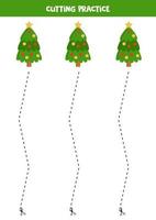 Cutting practice for children with Christmas trees. vector