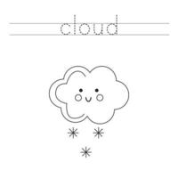 Trace the letters and color cartoon cloud. Handwriting practice for kids. vector