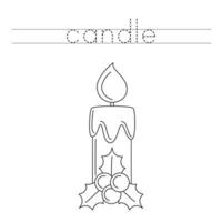 Trace the letters and color cartoon candle. Handwriting practice for kids. vector