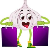 Garlic with purple bags, illustration, vector on white background.