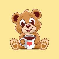 lindo oso con ilustración de café premium vector