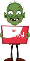 Zombie with sorry sign, illustration, vector on white background.