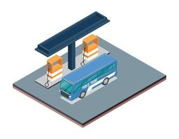 Isometric Gas filling station Vector flat illustration of oil service for with shop elements and background
