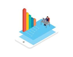 isometric infographic with characters above smartphone.  Suitable for Diagrams, Infographics, And Other Graphic assets vector