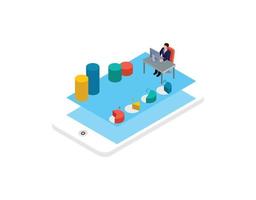 isometric infographic with characters above smartphone.  Suitable for Diagrams, Infographics, And Other Graphic assets vector