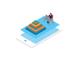 isometric infographic with characters above smartphone.  Suitable for Diagrams, Infographics, And Other Graphic assets vector