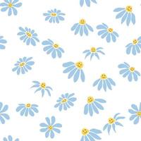 Groovy daisy retro seamless pattern. 70s vibe hippie ornament. Floral wallpaper. vector