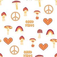 Magic psychedelic drug mushrooms, Chamomile, rainbow seamless pattern. Psychedelic hallucination. 60-70s hippie vector