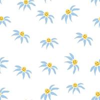 Groovy daisy retro seamless pattern. 70s vibe hippie ornament. Floral wallpaper. vector