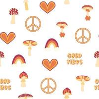 Magic psychedelic drug mushrooms, Chamomile, rainbow seamless pattern. Psychedelic hallucination. 60-70s hippie vector