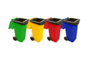 conjunto de colores contenedores de basura de plástico aislado