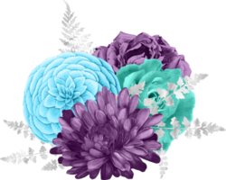 bouquet violet et turquoise