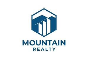 Geometric Hexagonal Mountain with Building for Real Estate Apartment Property Logo Design vector