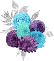 bouquets violets et turquoises